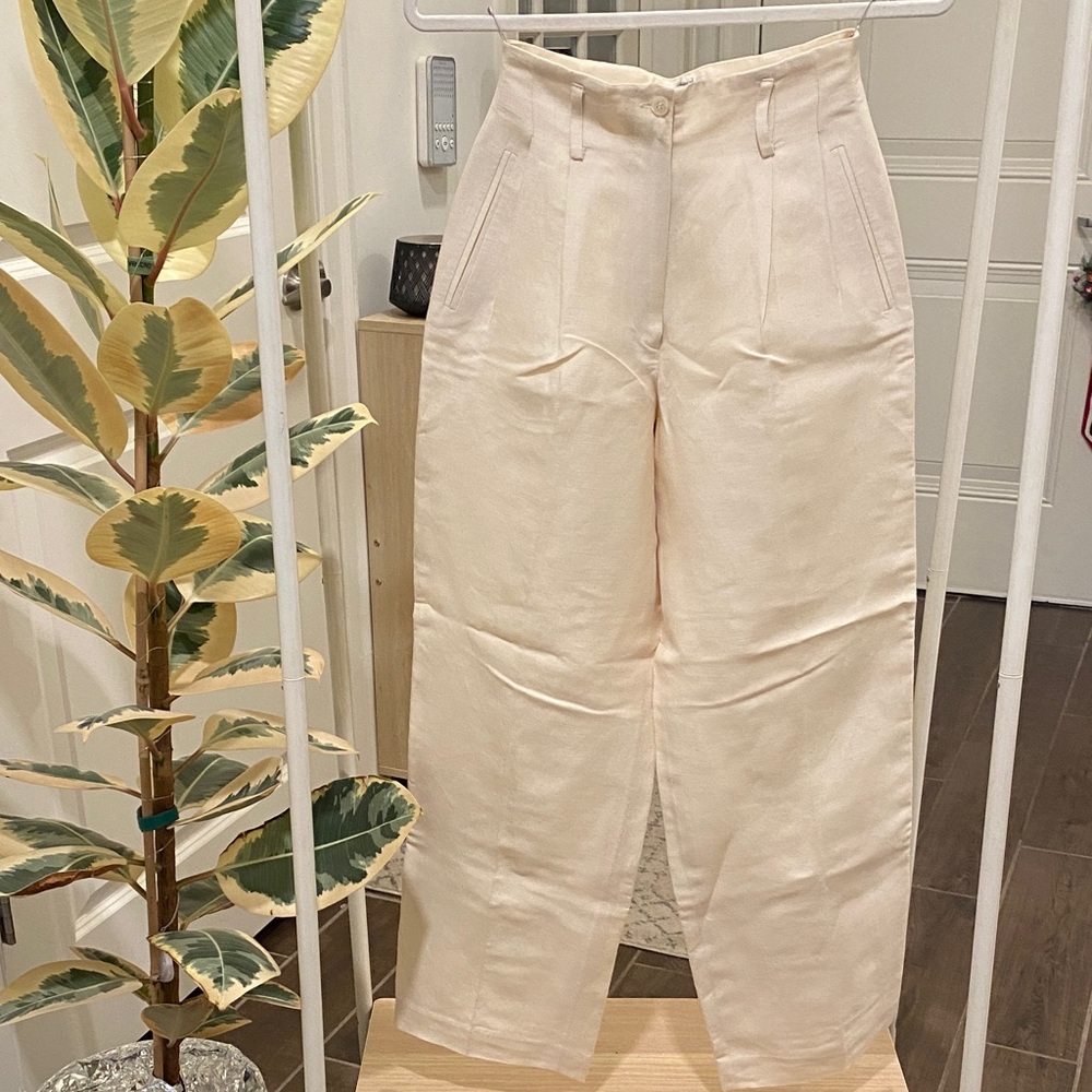 90s Vintage Ann Taylor Ivory Linen Blend Pants